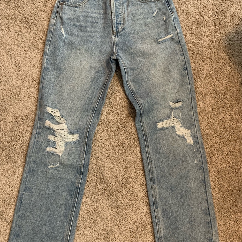 Womens Distressed mid-high ride button Jeans